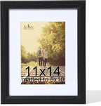 KTKDE 11x14 Picture Frame Real Glass, Display Pictures 8x10 with Mat or 11x14 Without Mat, Modern Style Wood Composite Frame,Gallery Wall Frame Wooden Black ，best gift