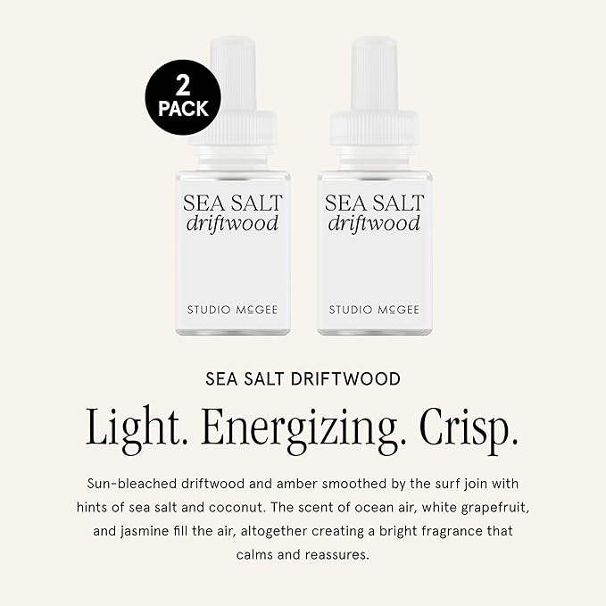 Pura x Studio McGee Home Scent Refill - Smart Air Diffuser - Long-Lasting Luxury Fragrance per Refill - Home Essential - Clean & Safe Diffuser Fragrance - 2 Pack, Sea Salt Driftwood
