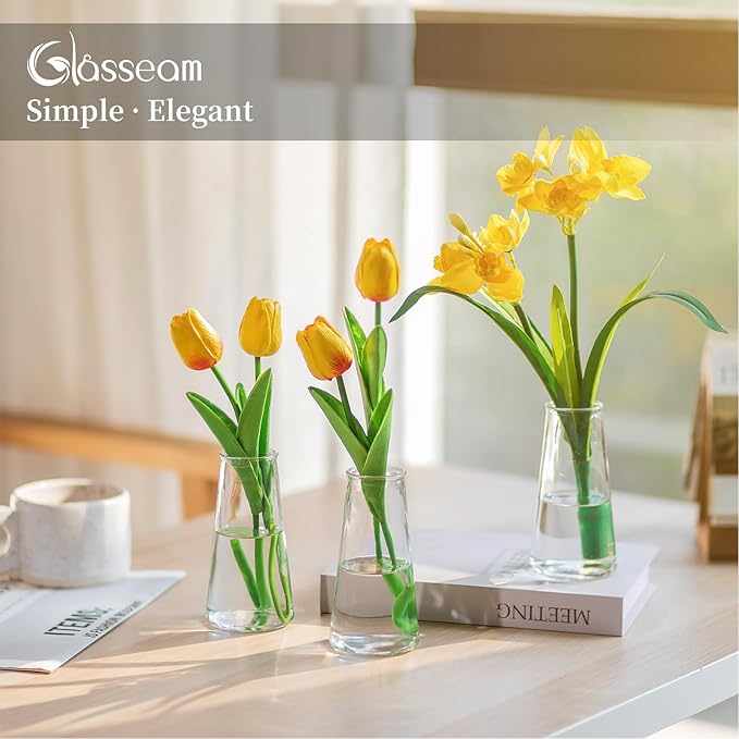 Glasseam Clear Flower Vases for Centerpieces: Modern Glass Vase Set of 24 for Wedding Party Centerpiece Home Table Decor 5.5In Small Bud Vases for Flowers Rose Tulip Stems