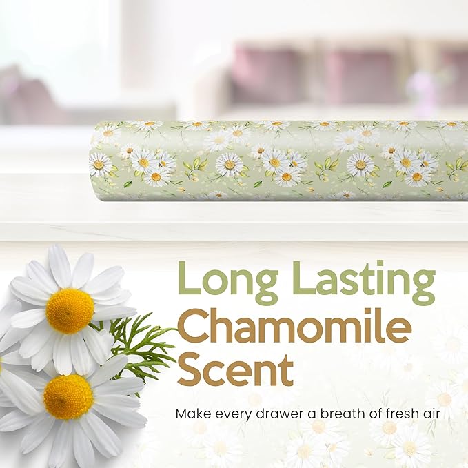 Chamomile Scented Drawer Liners for Dresser Drawers (10 Large Sheets, 19.7" x 14.4") - Non Adhesive Drawer Paper Liner for Bedroom Dresser & Closet Shelves by Linda’s Essentials