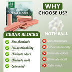 ESRICH Cedar Blocks for Clothes Storage,32 Pack with Metal Hooks,100% Natura Cedars Wood for Closets,Cedars Planks with Sandpaper,Cedar Chips for Closets and Drawers