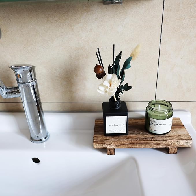 Wood Riser for Decor, 8.66X3.54in Wood Pedestal Stand, Small Wooden Riser for Bathroom for Kitchen Counter