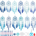 INFUNLY 12PCS DIY Small Dream Catcher Kit Handmade Blue Dreamcatcher for Adult Beginners DIY Mini Hanging Ornament Starter Making Kit for Bedroom Car Mirror Keychain bag Bohemian Decoration Craft Gift