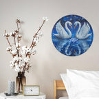 Wall Picture, with Two White Swans Printed Circular Iron Hanging Picture,Wall Art Decor,Home for Bedroom Living Room Bathroom Decor,Iron Painting 11.8X11.8 in
