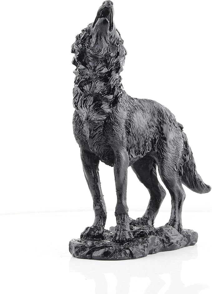 Black Howling Wolf Statue, Realistic Wild Wolf Sculpture, Resin Animal Figurine for Home Decor, Office Desk, Shelf, Wildlife Lover Gift