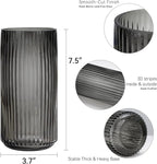 Flower Vase 7.5 inch Grey Thickened Hand Blow Glass Vase Round Vintage Striped Bottles for Bookshelf,Dinner Table,Indoor Office Desktop,Meeting Room,Bathroom,Countertop,Home