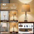 OYEARS 23" USB A+C Table Lamps for Bedroom Living Room Modern Bedside Lamps Retro Farmhouse Rattan Glass Nightstand Nightlight Lamps,Two Light Points