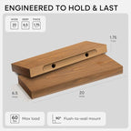 Homeforia 20 inch Golden Oak Floating Shelf, High End Solid Real Wood 20inch Small Floating Shelves for Wall Mounted, Oak Wooden 20in Floating Shelves, Heavy Duty Bracket, 20 X 6.5 X 1.75 in, Set of 4