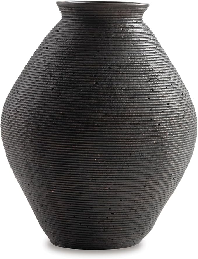 Signature Design by Ashley Hannela 12" Modern Distressed Polyresin Vase, Antique Brown