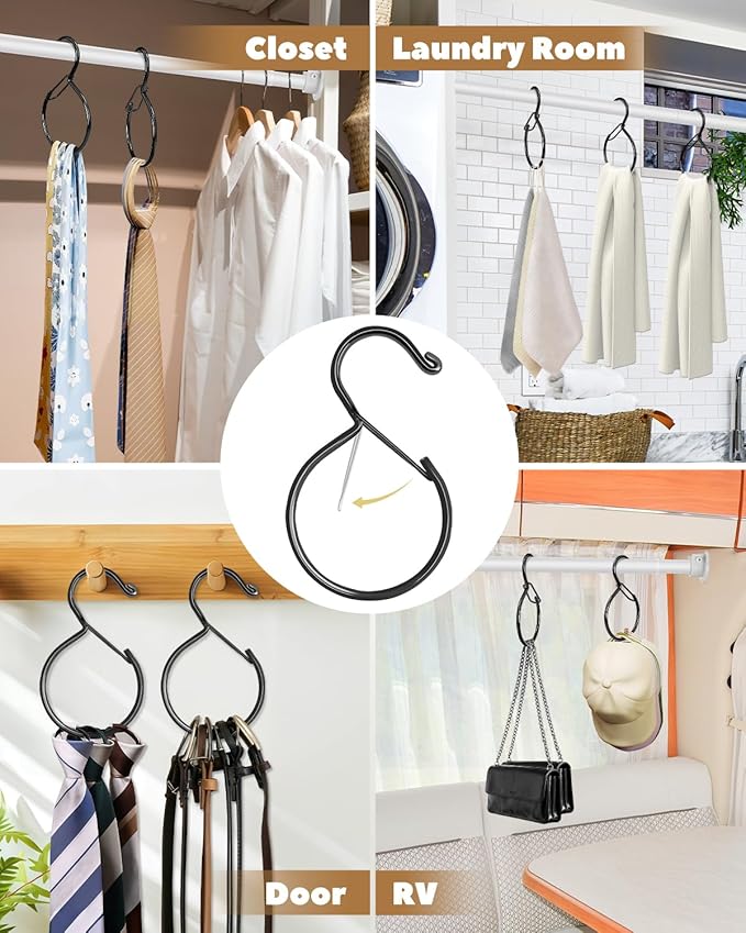 6 Pack Belt Hanger, Tie Hanger & Belt Organizer, Rust-Proof Belt Hanger for Closet, Ties, Scarves, Bags & Accessories, Keeps Closet Neat & Organized, Black