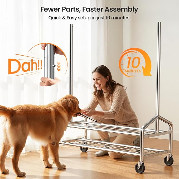 Heavy Duty Clothes Rack, Rolling Clothing Rack for Hanging Clothes Load 650 LBS with 2 Sturdy Shelves, Metal Garment Rack with Wheels for Bedroom, Laundry Room, Retail Store, Silver