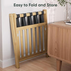 Fully Assembled Luggage Racks Pack of 2, Folding Suitcase Stand with Storage Shelf, Bamboo Luggage Stand with 5 Nylon Straps for Guest Room, Bedroom, Heavy Duty, Natural
