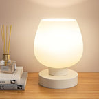 Seealle Cordless Touch Table Lamp for Nightstand - Small Bedside Lamp for Bedroom Night Stands, Desk Lamp with White Glass Shade for Small Spaces Living Room, Stepless Dimmable, LED Bulbs, Gifts