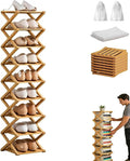The 9-Tier No-Assembly Bamboo Rack, Bamboo Shoe Rack, Foldable Shoe Rack, Space Saving Collapsible Shelves for Entryway, Closet, Bathroom, Bamboo Shoe Rack, Foldable Shoe Rack (Wood, 9Tier)