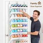 20-30 Pairs Over the Door Shoe Organizer, Clear Pockets Hanging Shoe Storage for Closet, 10-Tier Door Shoes Rack, Handing Shoes Holder Fit All the Family's Sneakers, Boots, Heels, White