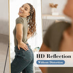 DUMOS 24"x65" Full Length Mirror with Stand, Floor Standing Aluminum Frame, Shatter-Proof Nano Glass for Bedroom, Living Room, Cloakroom – Modern Simple Home Decor,Can Be Hanging or Leaning, Gold