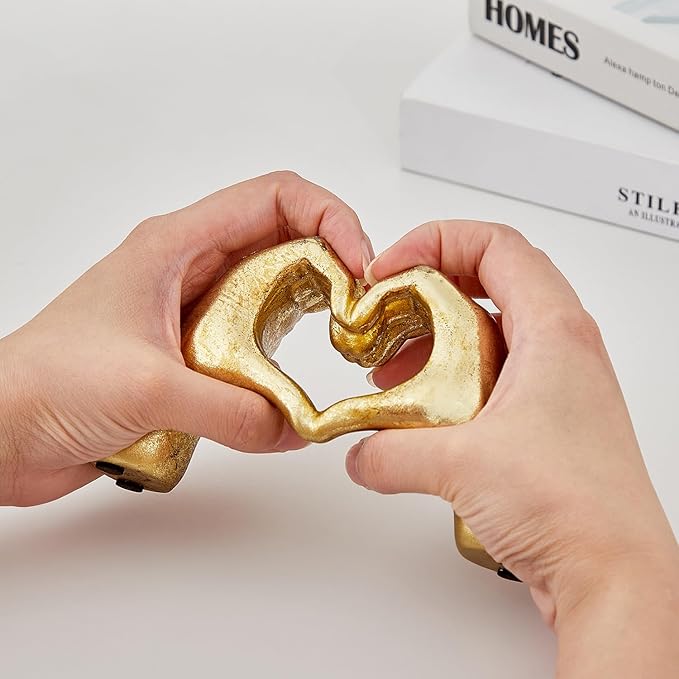 Heart Hands Sculpture,Gold Living Room Décor, Cute Gesture Heart Shaped Decoration, Modern Love Statue Finger,I Love You Hands Heart Art Sculpture Home Wedding Decoration (Gold)