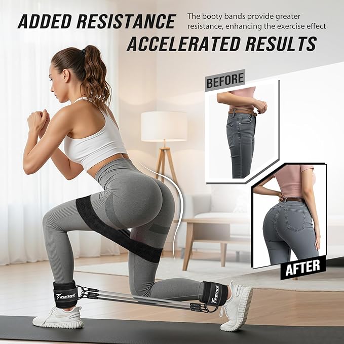 WOQQW Resistance Bands Set - Ankle Resistance Bands with Cuffs for Legs & Glute Workout, Fabric Booty Bands for Women, Home Gym Exercise Equipment for Hip, Pilates, Fitness, Yoga, Physical Therapy