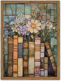 YYNISPIN Vintage Book Wildflower Wall Art Moody Stained Glass Book Lover Wall Decor Painting, Whimsical Reading Nook Library Poster Canvas Prints for Cottage Bedroom Living Room 16x24 inch Frame
