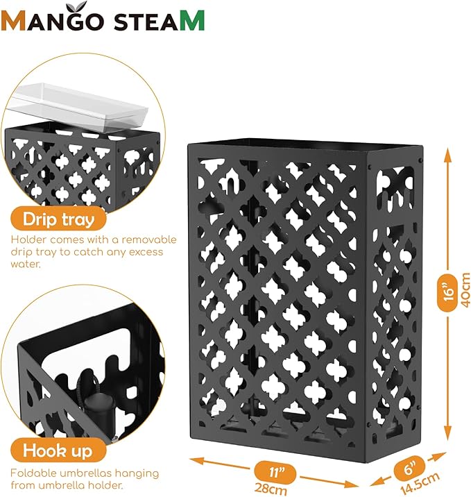 Mango Steam Trellis Umbrella Holder Stand for Home or Office Entryways (Black, Trellis)