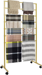Scarf Organizer, 7-Tier Metal Scarf Display Stand with Wheels, Freestanding Scarf Display Rack, Retail Store Towel Rack, Ties Belt Pants Hanging Rack, for Boutique Display, Home (Gold-7 Rods)