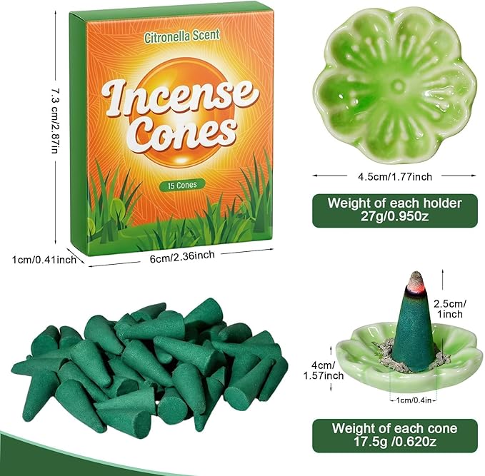FIRIK Citronella Incense Cones (120 PCS) with 1 Holder, Lemongrass Cones Incense Gift Set for Indoor and Summer Outdoor Patio Camping Trip Garden Gathering
