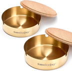 Ashtray with Lid for Outside Patio, 2 Pack Windproof Ash Tray, Gold Stainless Steel Smokeless Ashtray for Outdoor Home Office Tabletop Patio Outdoor Balcony, Large