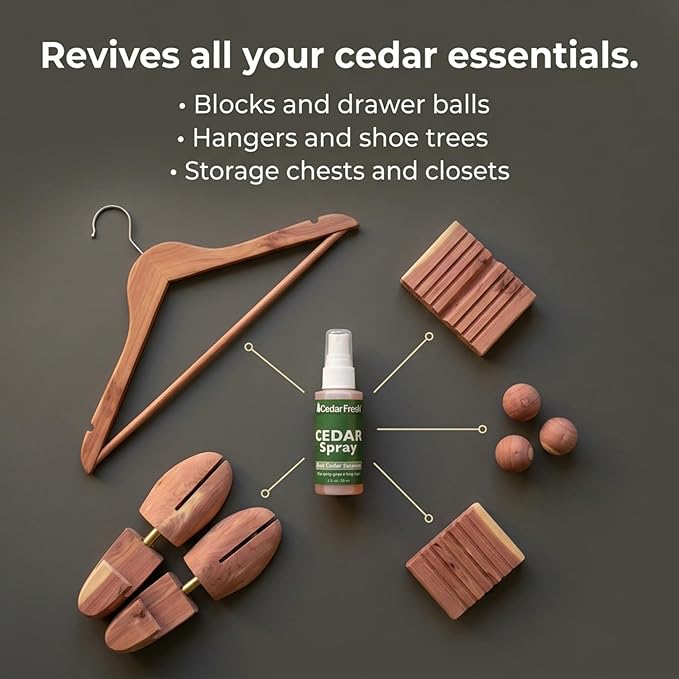 Household Essentials CedarFresh Cedar Power Spray, 2-Ounce Concentrated Essence for Blocks, Hangers, Closets, Drawers, Chests & Wardrobe Freshening