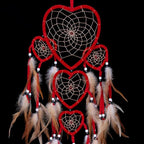 Large Handmade Dream Catcher Traditional Dreamcatcher Feather Wall Hanging Decoration Ornaments Five Hearts Red