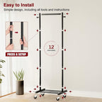 SLEEPING LAMB Small Clothes Racks for Hanging Clothes, Rolling Clothing Rack with Shelves, 60" Metal Garment Rack with Wheels Portable Wardrobe Rack for Small Space, Black