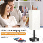 Bedside Table Lamp with 3 Color Temperatures - 3000/4000/5000K Small Lamp with USB C+A Ports, Nightstand Lamp with 3 Color Modes by Pull Chain, Bedroom Lamp for Living Read Work(LED Bulb Included)