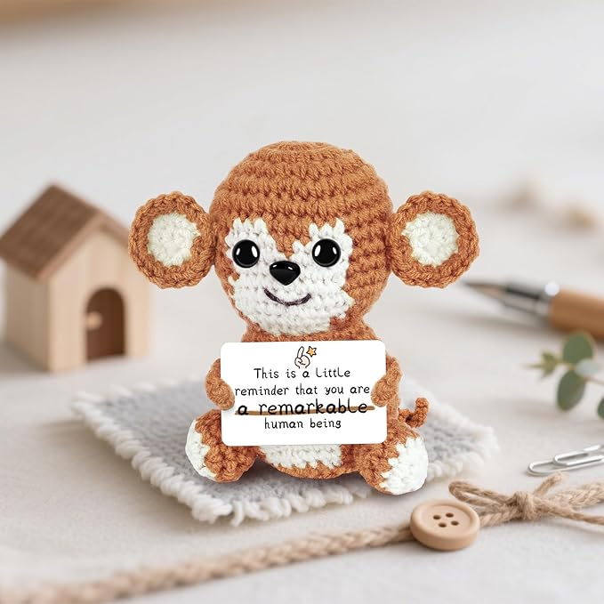 DAFURIET Gifts for Him/Her: Stuffed Animal Women/Men Thank You Present, Handmade Positive Crochet Monkey Emotional Birthday Mother's Day Easter Retirement Gifts for Teacher Friend Coworker Couple