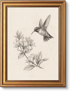 VIYYIEA Vintage Gold Framed Wall Art for Living Room, Bird & Flower Canvas Prints Home Decor, Sketch Painting Picture, Bedroom Wall Decor Gifts for Friends or Family -【Wings and Blooms】-(16L x 12W)