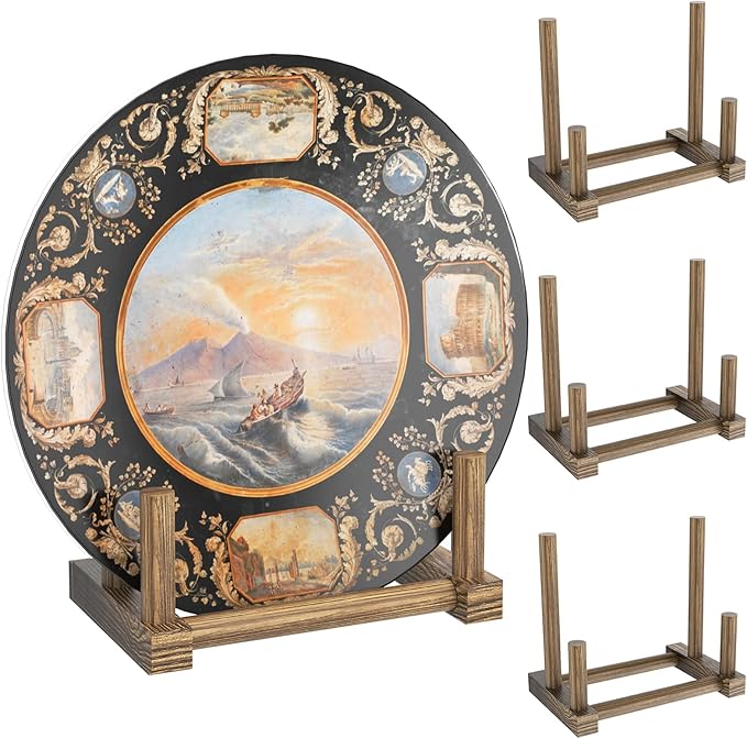 NiHome 6" Multi-Purpose Wooden Display Stands for Plates, Photos, Books, Vinyl Records, Tablets, Small Art Pieces, Retro Style Stable Solid Holder for Home Decor, Retail Displays, Art Showcases (3PCS)