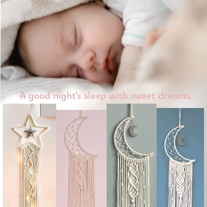 Dream Catchers, Star Moon Dream Catcher with Lights- Macrame Dreamcatcher Bedroom Wall Decor, Girls Room Decor Teenager, Dream Catcher for Girls Boys Adults Mom, Dream Catchers Boho Bedroom Decoration