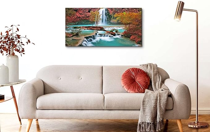 Tropical Forest Wall Art Nature Mountain Pictures Wall Decor for Living Room Bedroom Waterfall Landscape Canvas Prints Posters Tree Fall Scenery Paintings Modern Autumn Artwork Home Decorations 24x48”