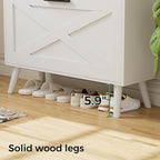 32" W Farmhouse Shoe Storage Cabinet with 2 Flip Drawers and Barn Door Design, Adjustable Shelves, Modern Hidden Slim Narrow Shoe Rack Cabinet for Entryway, Foyer, Hallway, Living Room, White
