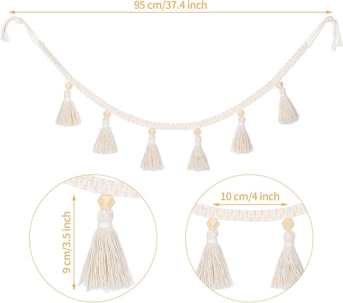 Tatuo Boho Macrame Tassel Garland for Classroom Decor Hanging Tassel Garland Bunting Boho Classroom Decor for Nursery Room Birthday Party Bedroom Dorm(4 Pieces,37.4 Inch)