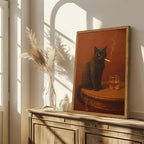 Framed Funny Black Cat Wall Art, Vintage Moody Cat Pictures Wall Decor, Humor Cool Animal Paintings Canvas Prints for Living Room Bedroom Bathroom Bar 16x24 inch