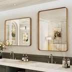 LOAAO 28X36 Bathroom Mirror with Wood Grain Colored Metal Frame, Rounded Rectangle Metal Framed Bathroom Mirror, Anti-Rust, Hangs Horizontally or Vertically