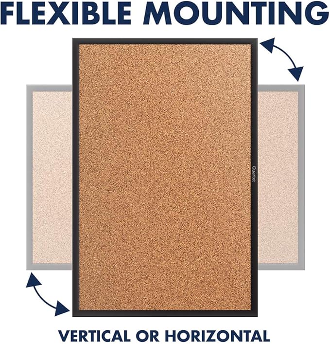 Quartet Cork Bulletin Board 36"W x 24"H Pin Board, Black Aluminum Frame (2303B)
