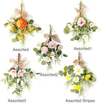 FQQWEE 2 Pcs Artificial Flowers Teardrop Swag 19.7 Inch Spring Summer Floral Swag Wreath with Eucalyptus Leaves and Mix Flowers Decorative Teardrop Wreaths for Front Door Wall Wedding Home Decor