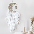 Moon Dream Catchers with Chakra Gemstone Agate Stone, Crystal Tree Life Dream Catchers Wall Hangings Room Decor (White)