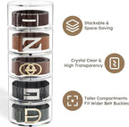 FEMELI Belt Organizer, Acrylic Belt Storage Holder for Closet & Drawer, 3-Layer Stackable Display Case for Belts, Watches, Jewelry and Ties