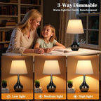 Seealle Touch Table Lamp for Bedroom, 3-Way Dimmable Small Bedside Lamps for Night Stands with Wires, Gloss Black Desk Lamp for Kids Room, Office, Living Room, End Table(LED Bulb Included)