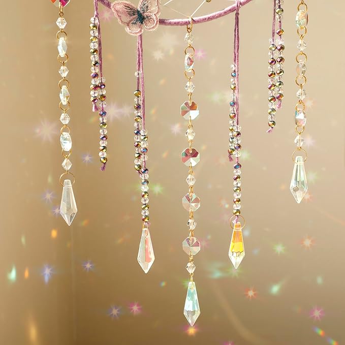 Artilady Butterfly Dream Catchers with Crystals - Large Boho Purple Moon Dream Catcher Wall Decor Home Decorations Girls Kids Baby Bedroom Room Decor Christmas Birthday Teen Girl Boys Gifts