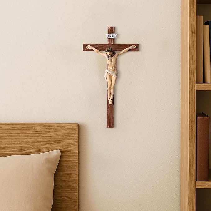 TALPGOD Crucifix Wall Cross 10 Inch,Jesus Cross Home Décor,Jesus Statue Catholic Hanging Cross for Wall Art,Religious Wall Crucifix Decor,Crucifijos Catolicos