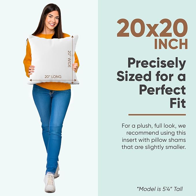 Pillowflex Synthetic Down Alternative Pillow Inserts for Shams - Comfy Pillows for Sleeping, Perfect Pillow & Best Sleeping Pillows, Handmade Down Alternative Throw Pillow Inserts - (20x20 Set of 2)