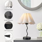 EOEYYOYB Pleated Table Lamp, Set of 2 Table Lamps for Bedroom, Bedside Lamps for Nightstand with Linen Lampshade, Modern Lamp for Bedroom Home Office Decor, Black