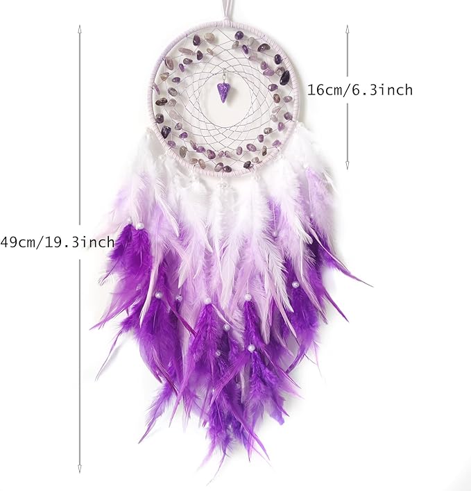 Purple Dream Catcher Wall Decor Feather Dream Catchers with Crystal Pendant Handmade Dreamcatcher Wall Hanging Ornament for Bedroom Living Room Home Decor